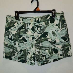 Saint Tropez West Linen Blend Shorts Size 6 Green/White Palm Print